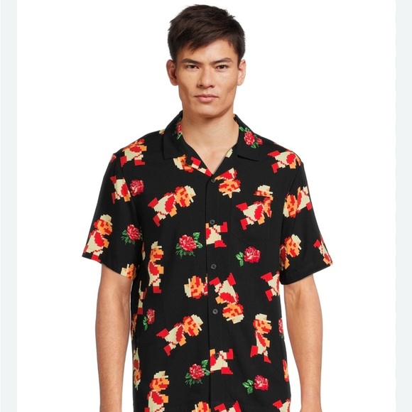 Super Mario Bros Other - Men’s Super Mario Brothers Mario floral Hawaiian style button down shirt small
